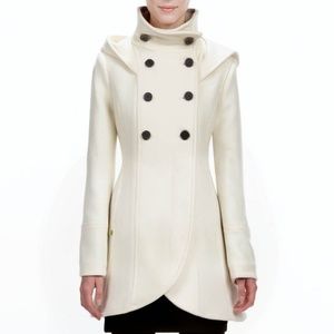 Beautiful Tulip Front Cream Color Hooded Pea Coat